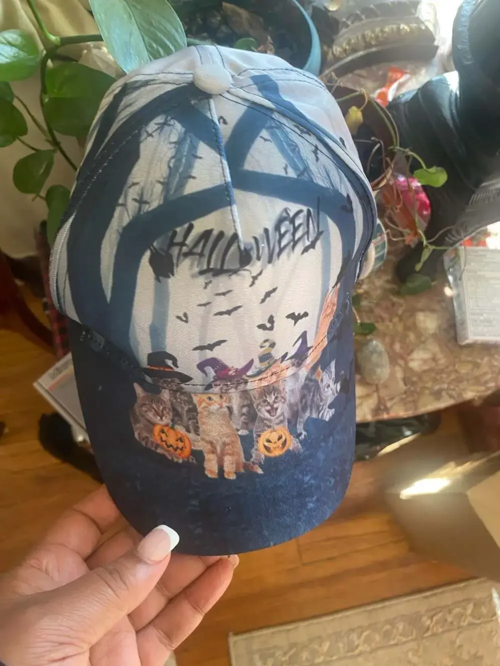 Halloween Kittens Graphic Baseball Cap featuring Pumpkins and Bats